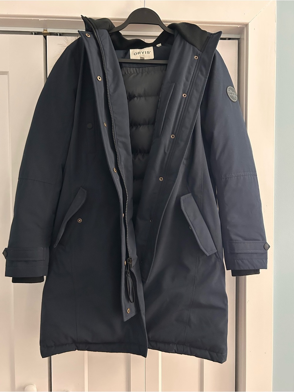 Orvis Women’s Dark Navy Hooded Puffer Coat w/ Detachable Fur
